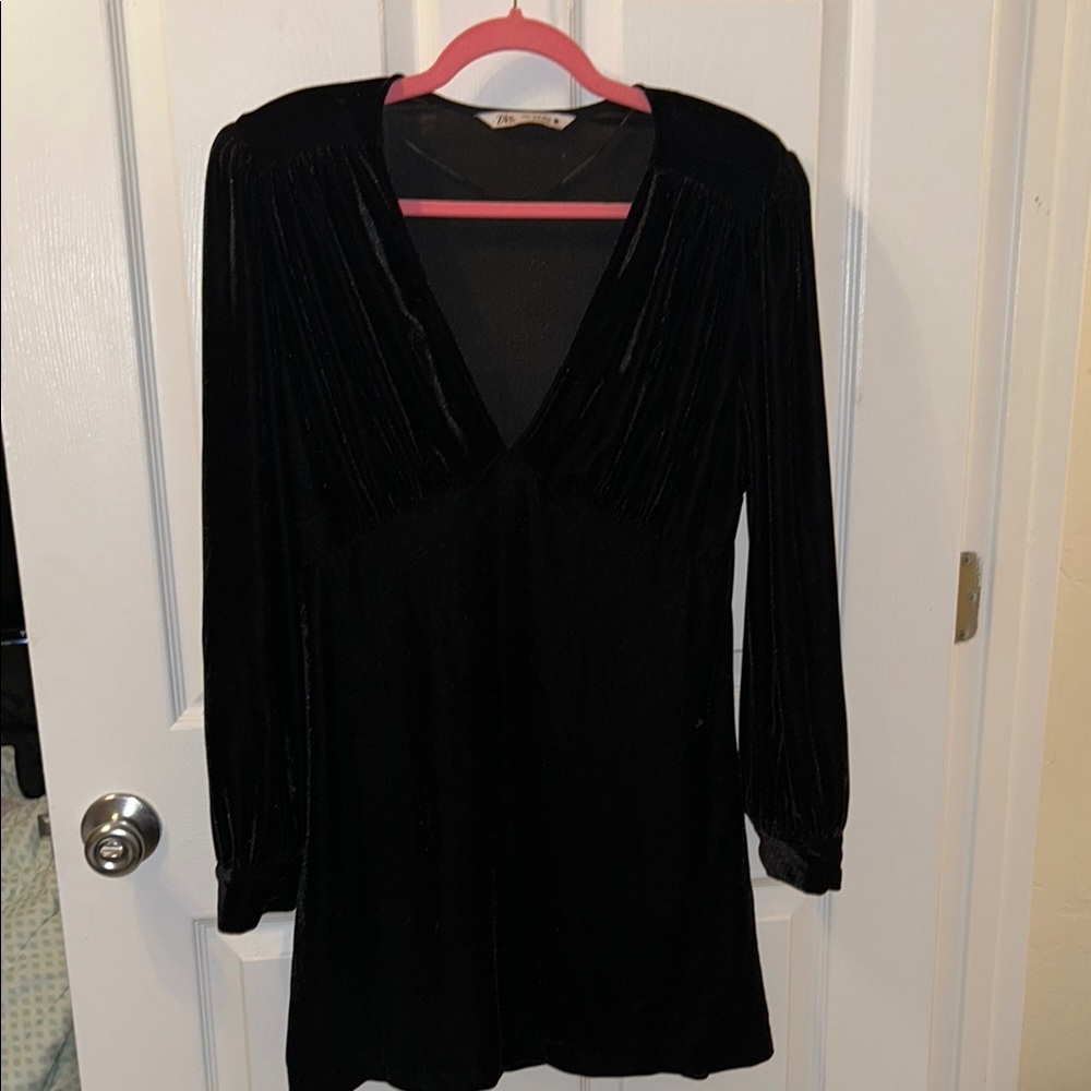 Zara Black Velvet V-Neck Dress